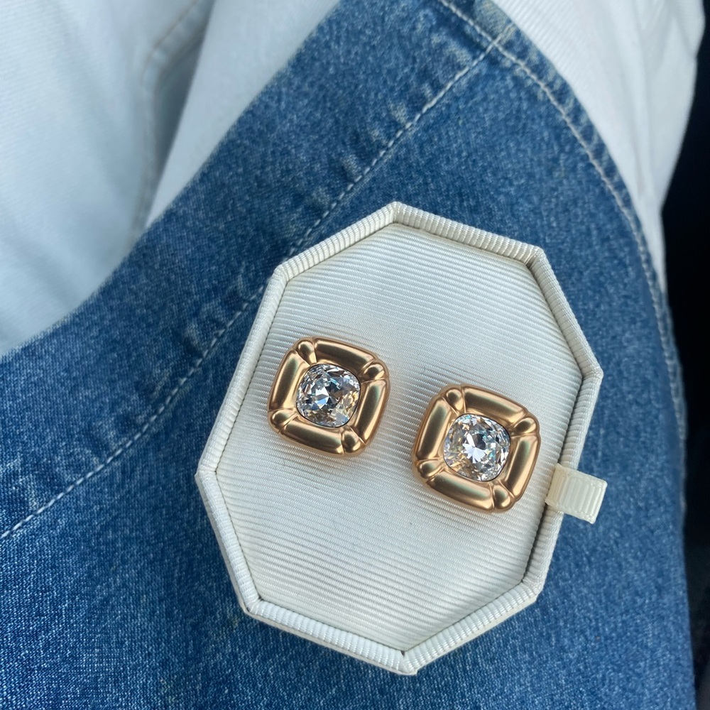 NIB Swarovski Dulce Rose Gold Crystal Elegant Gold Stud Earrings
